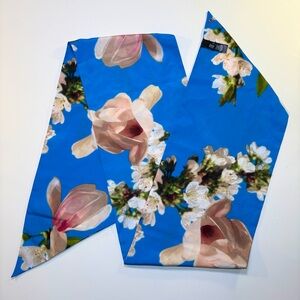 Ted Baker Floral Scarf in Blue with Pink and White Accents